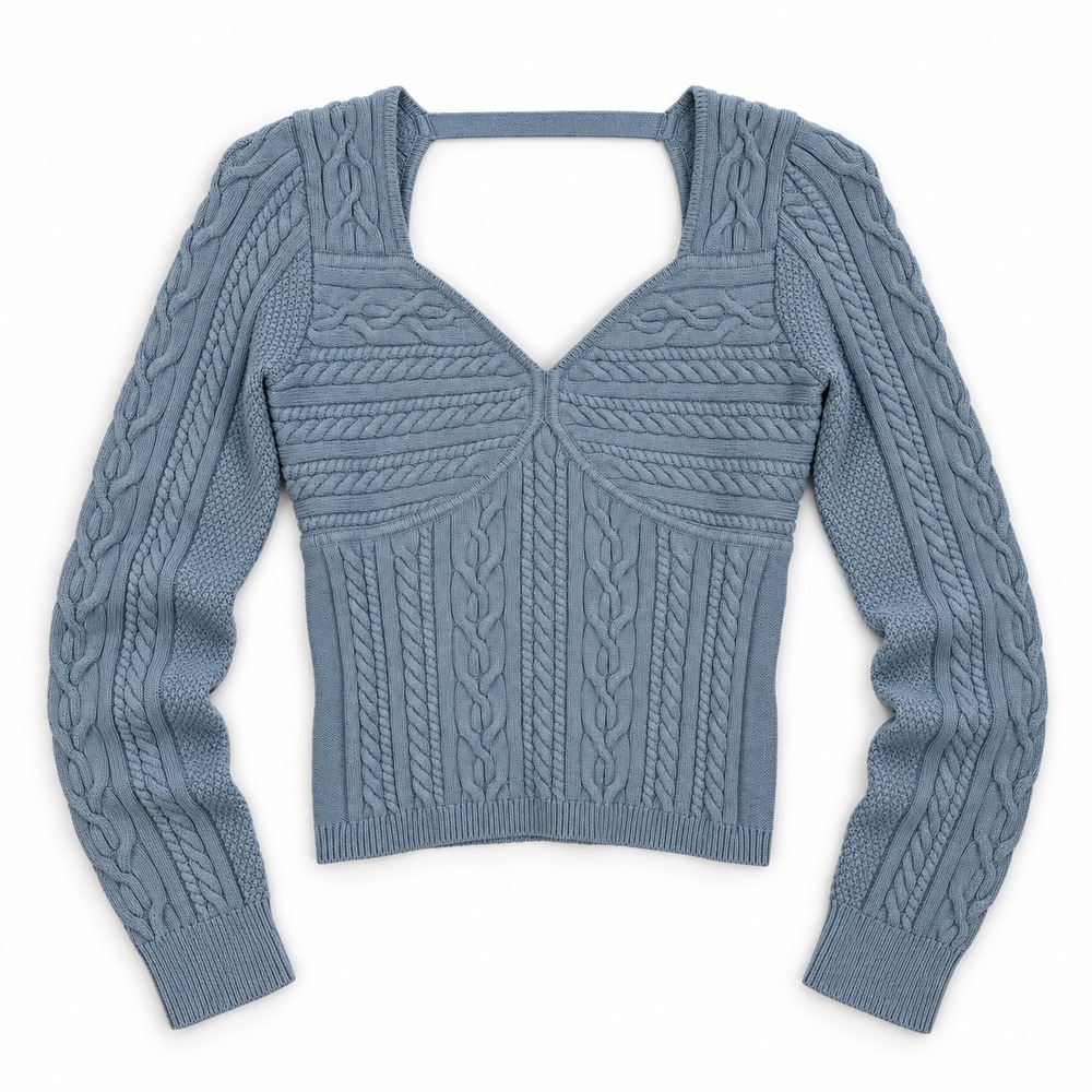 Marciano Guess Sweater Women's XS Blue Cable Knit Sweetheart Open Back